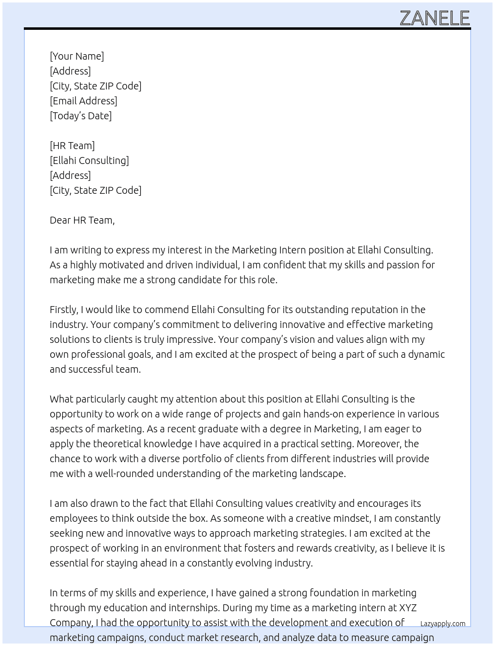 Marketing Intern At Ellahi Consulting Cover Letter