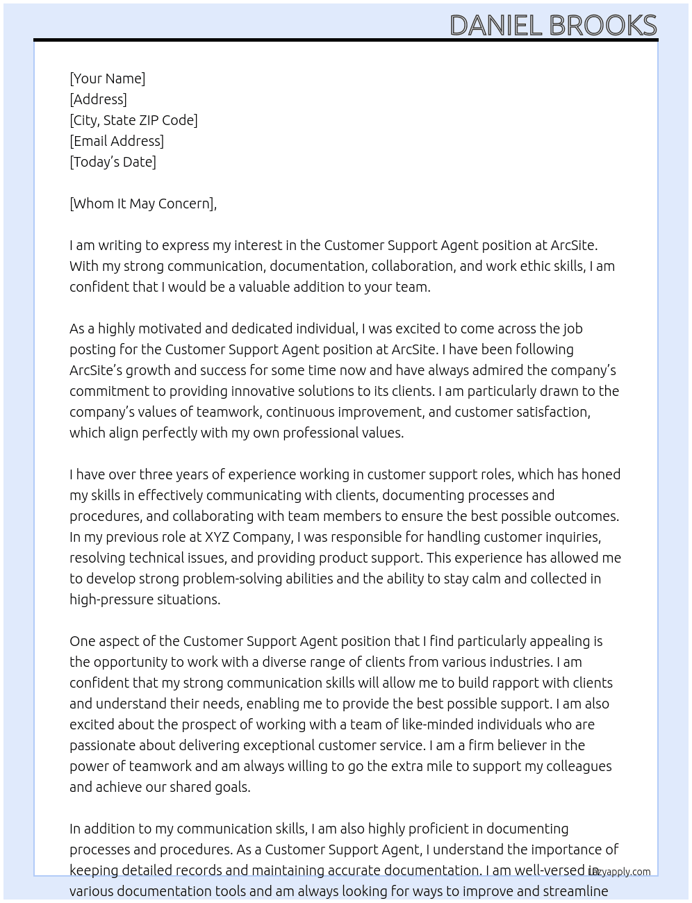 Customer Support Agent At ArcSite  Cover Letter