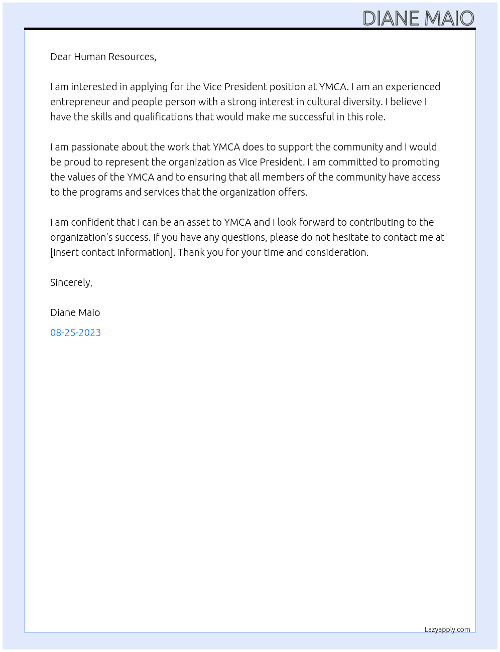 Vice President At YMCA Cover Letter