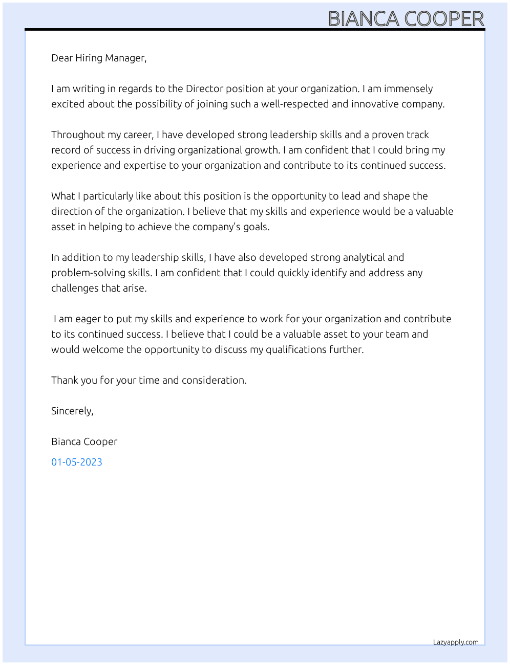 Director At your organization Cover Letter