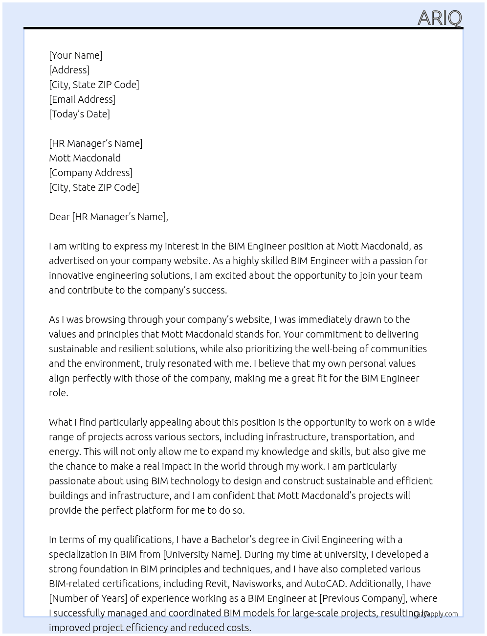 BIM Engineer At Mott Macdonald Cover Letter