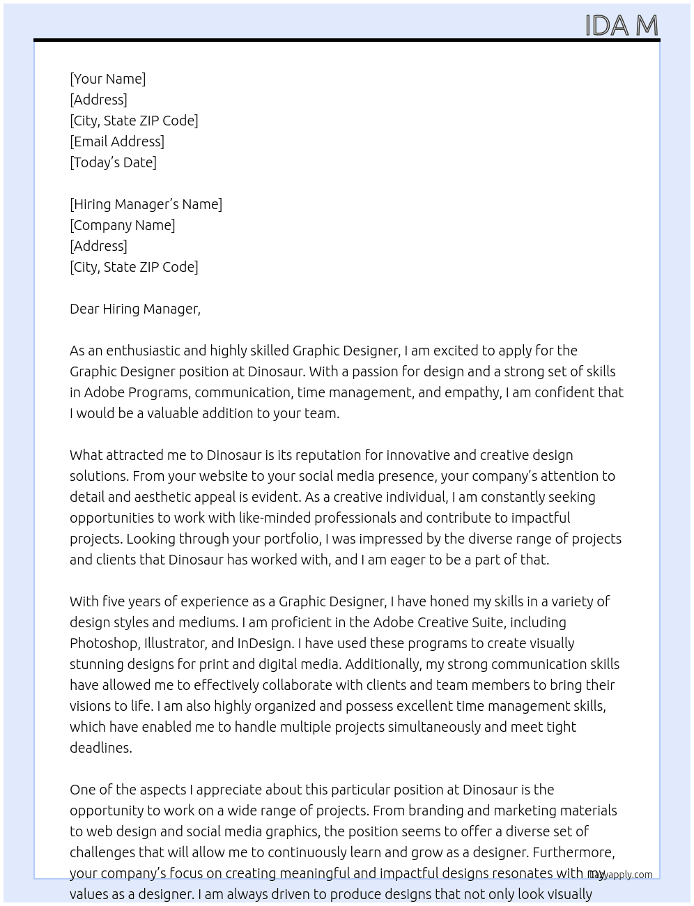 Graphic Designer At Dinosaur Cover Letter