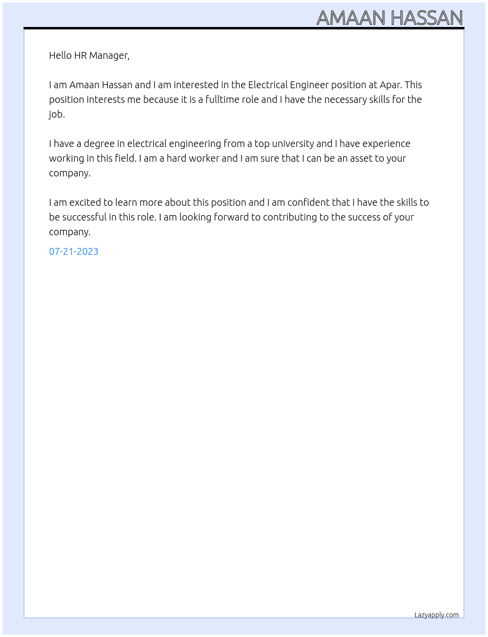 Electrical Engineer At Apar Cover Letter