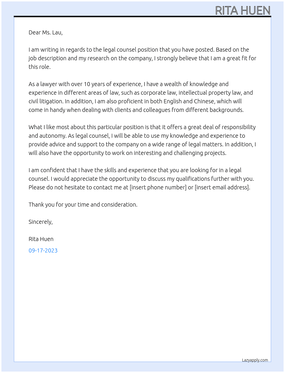 Legal counsel  At Hypebeast Cover Letter