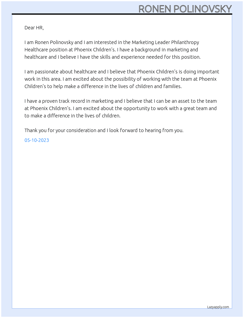 Marketing Leader Philanthropy Healthcare At Phoenix Children's Cover Letter