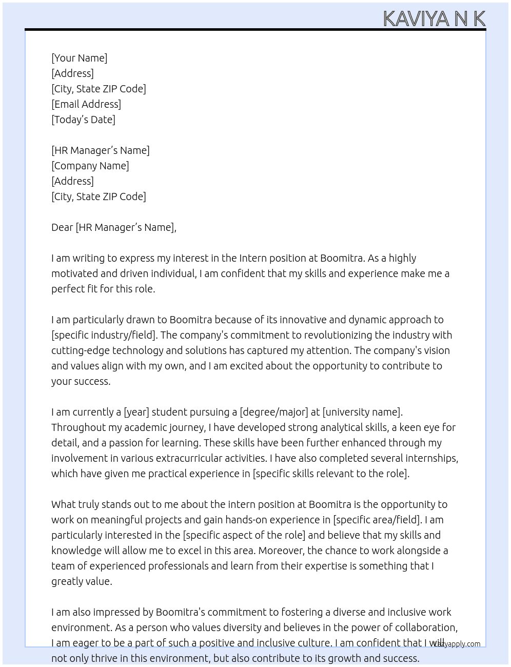 intern At boomitra Cover Letter