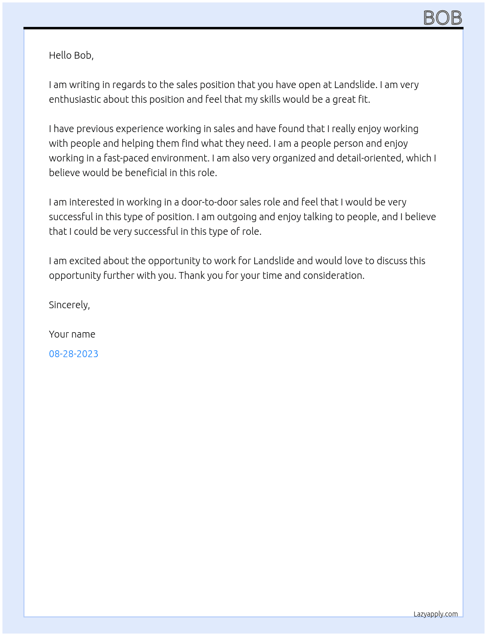 Talk to voters  At Landslide  Cover Letter