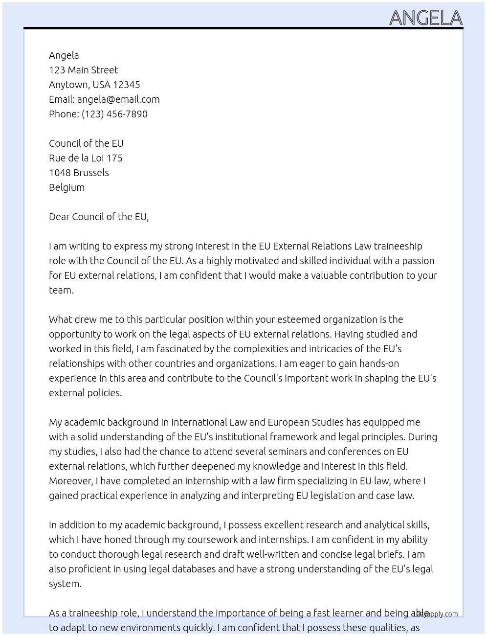 EU External Relations Law At Council of the EU Cover Letter