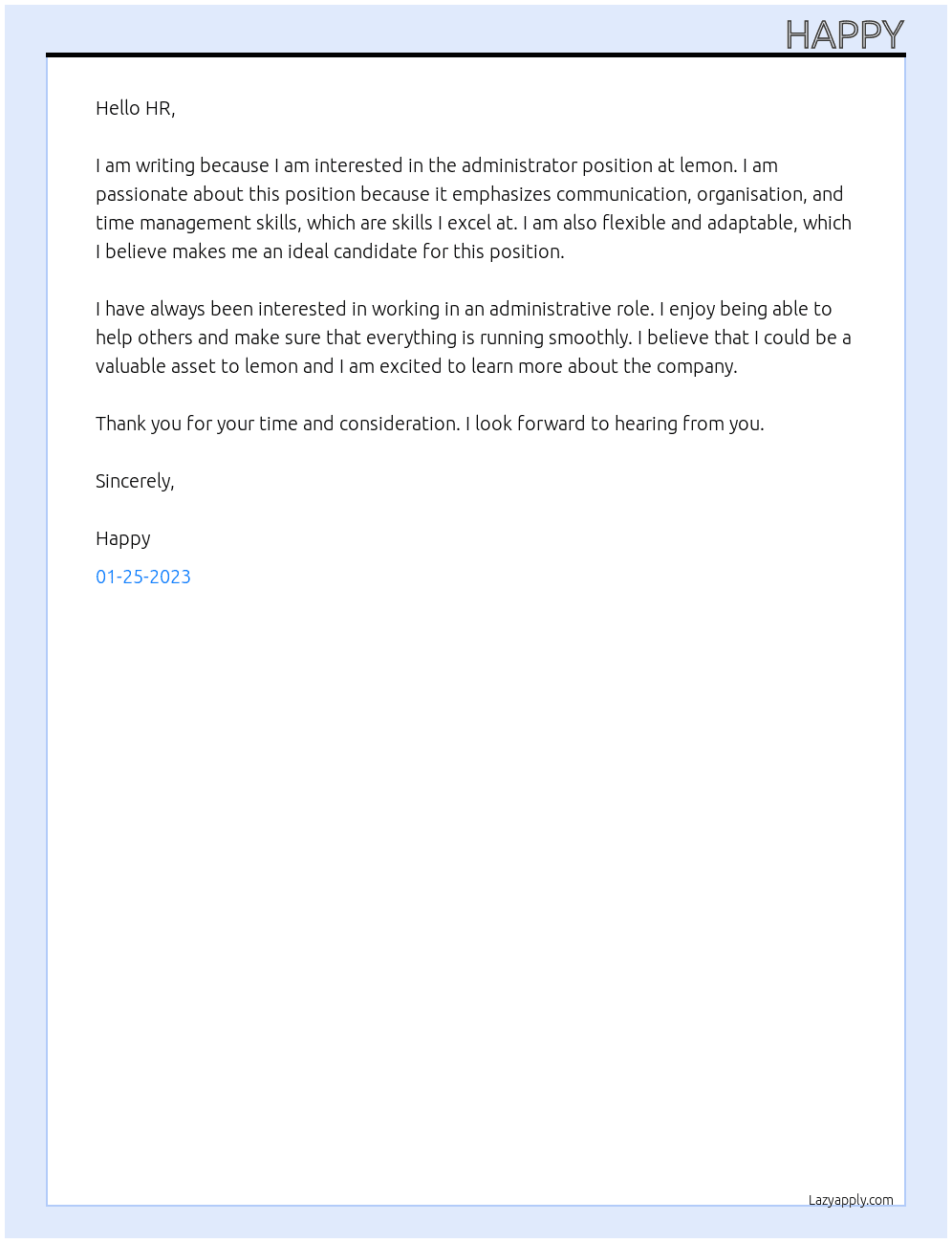 Administrator At lemon Cover Letter