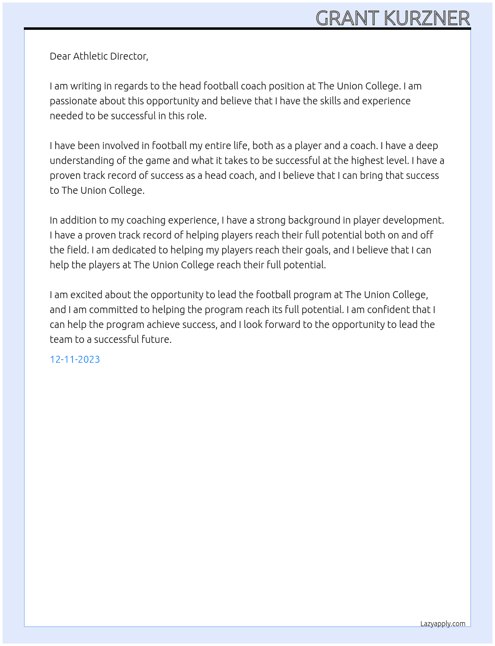 Cover letter for head football coach - LazyApply
