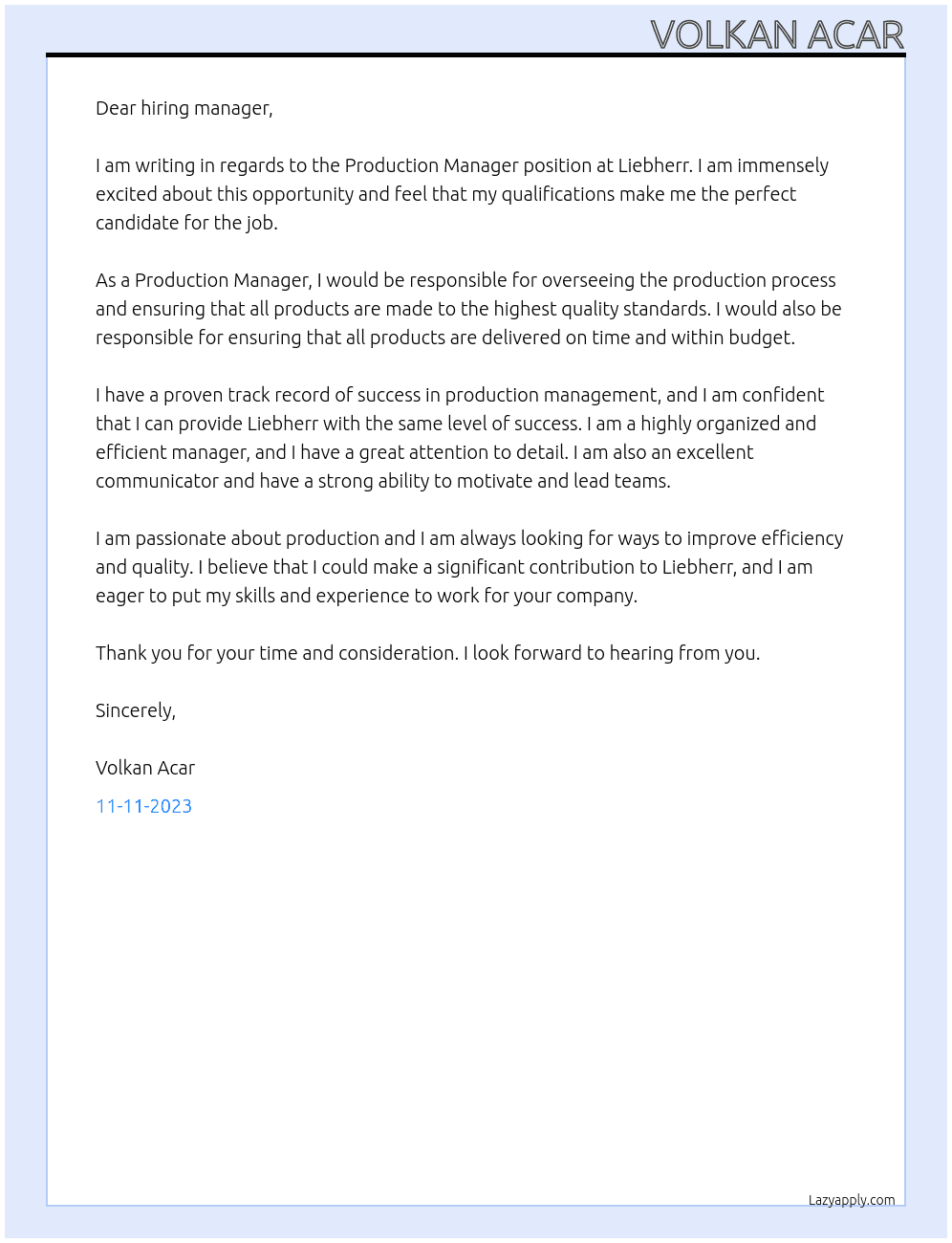 Produktionsleiter At Liebherr Cover Letter