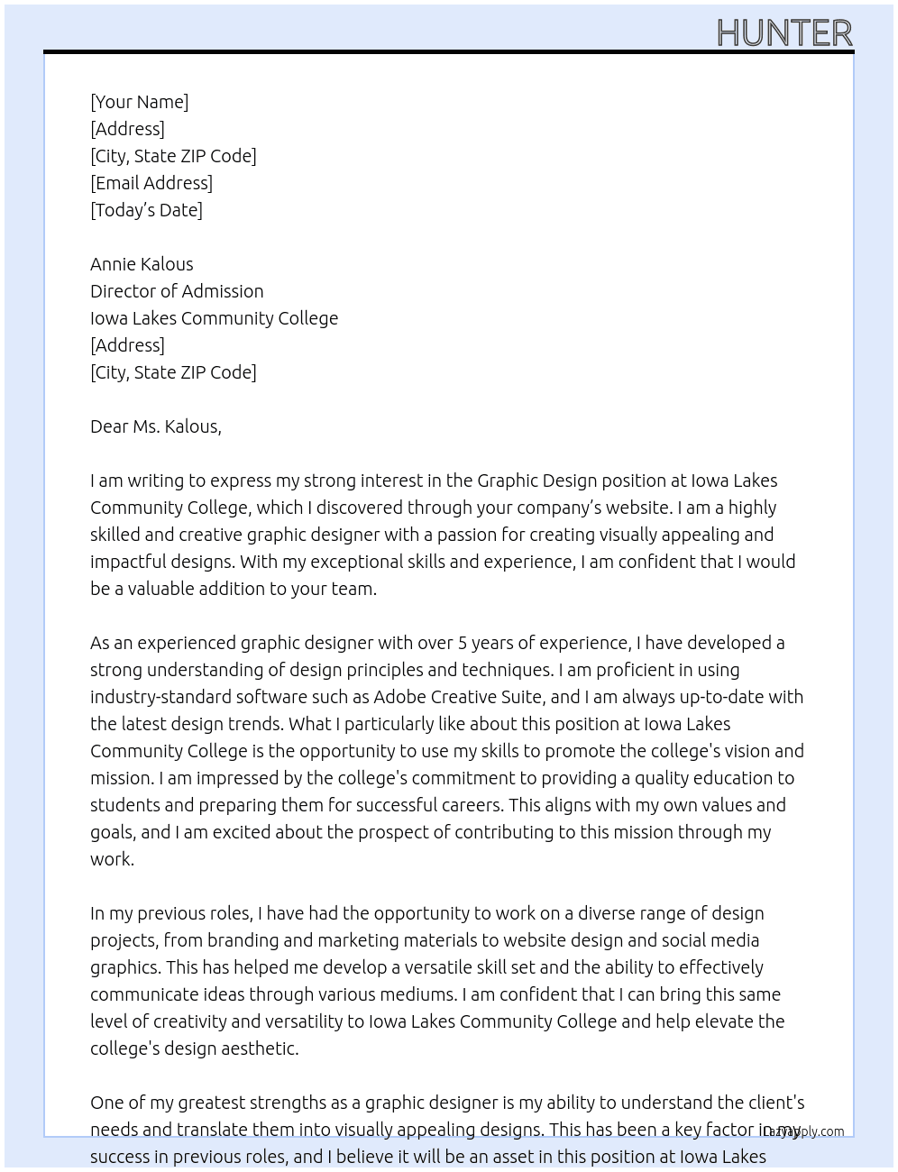 Graphic design At Iowa lakes community College Cover Letter