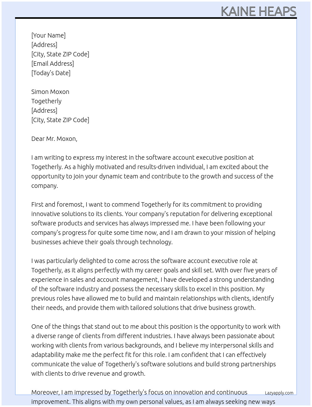 software account executive At Togetherly  Cover Letter
