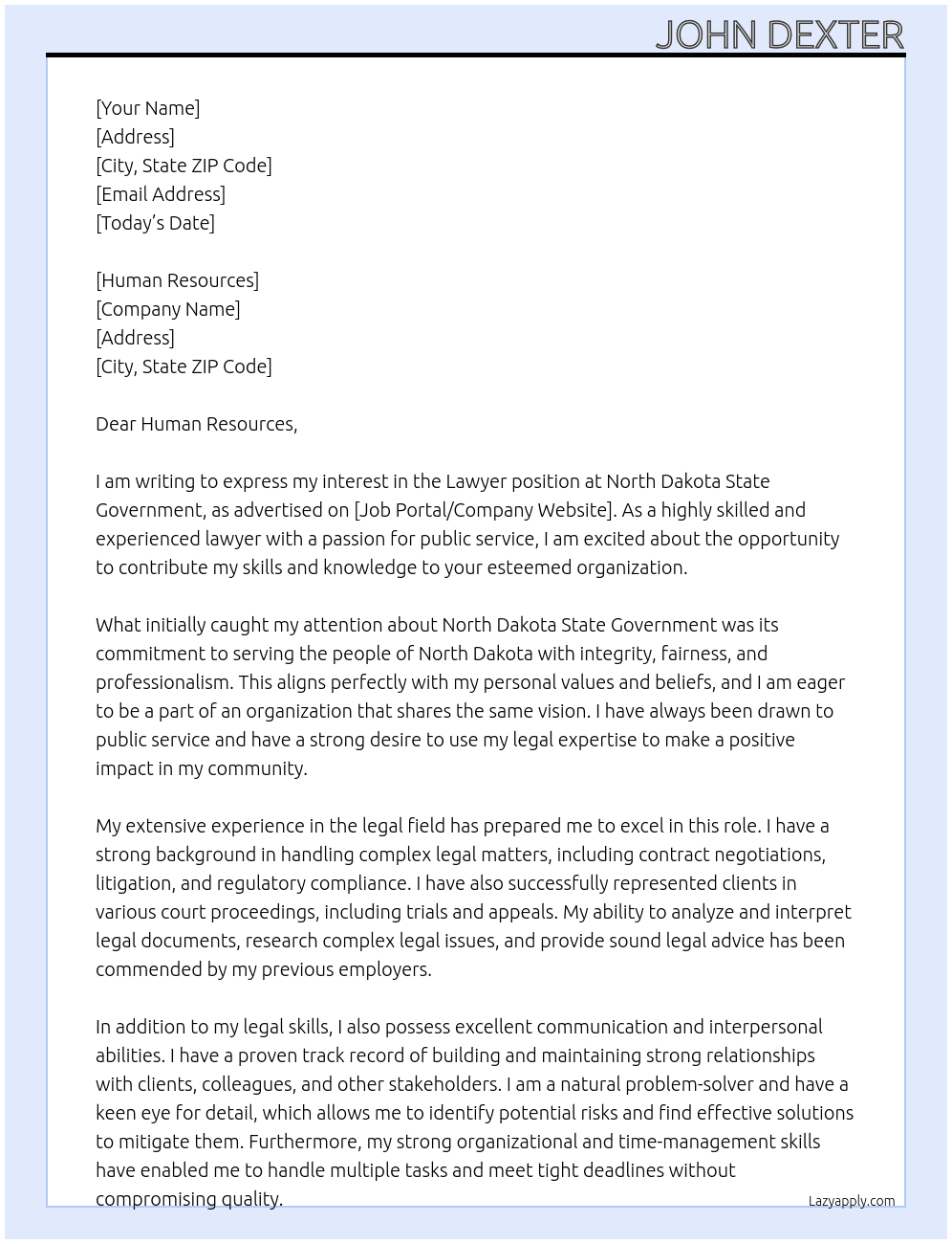 Lawyer At North Dakota State Government Cover Letter