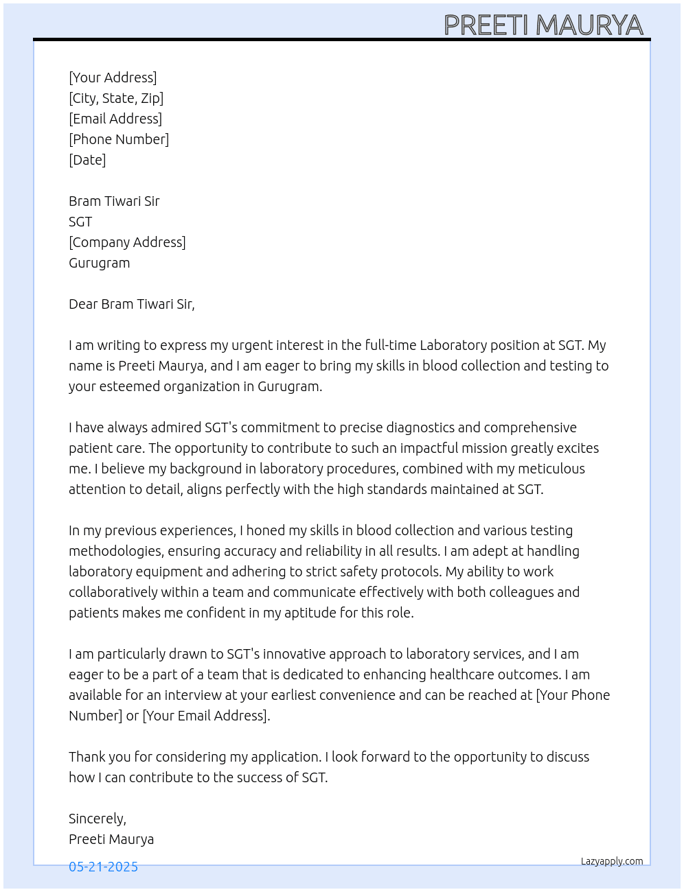 Cover letter for laboratory - LazyApply