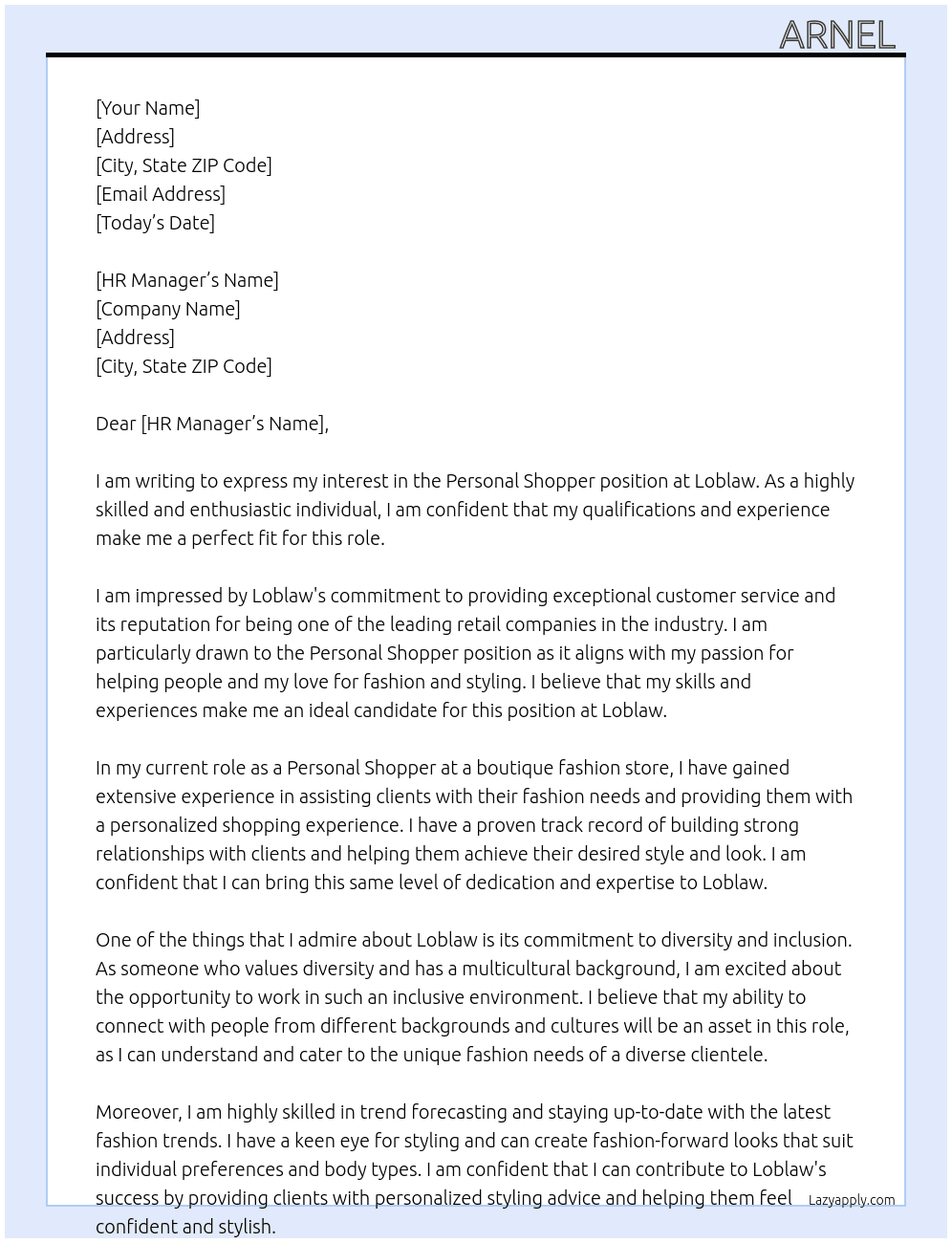 Personal Shopper At Loblaw Cover Letter