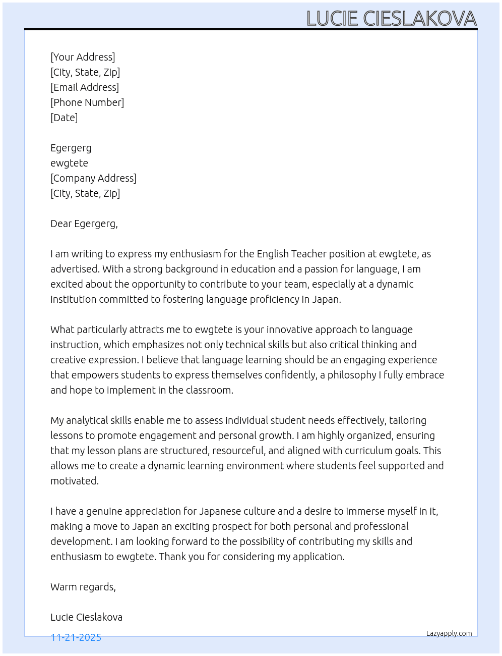 English teacher At ewgtete Cover Letter