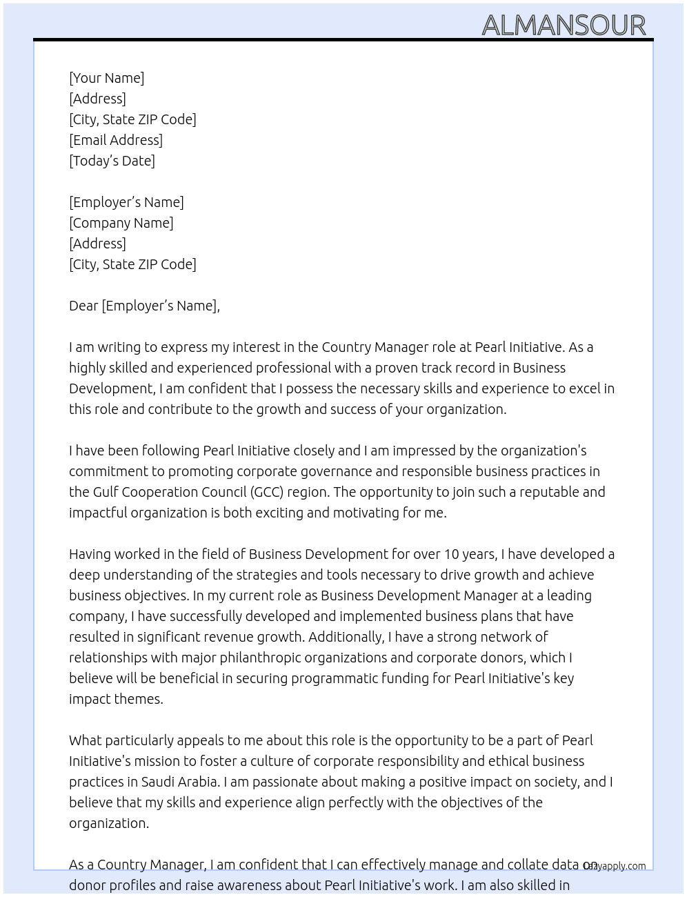 manager  At pearlinitiative  Cover Letter
