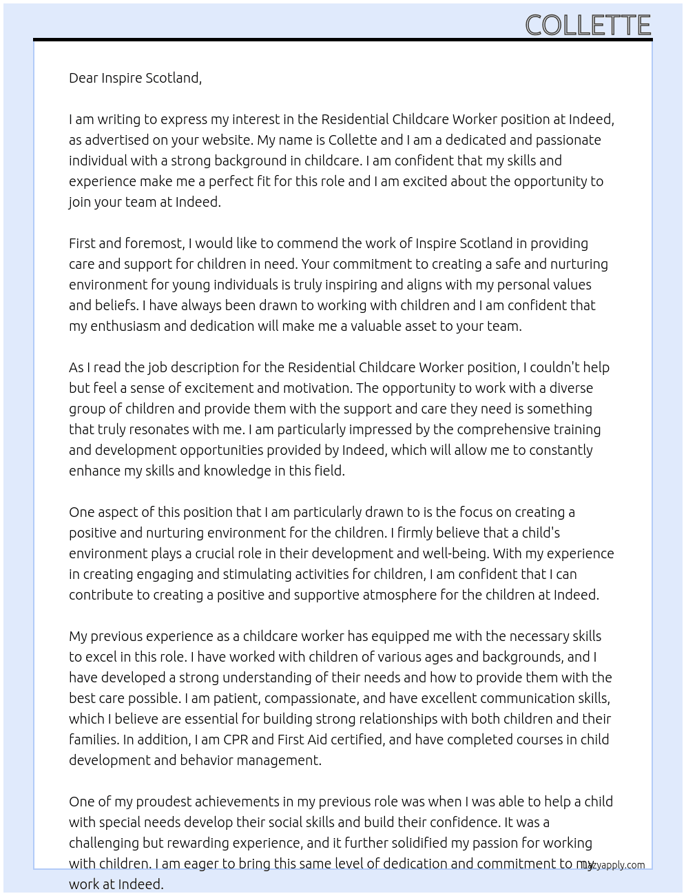 Cover letter for residential childcare worker - LazyApply