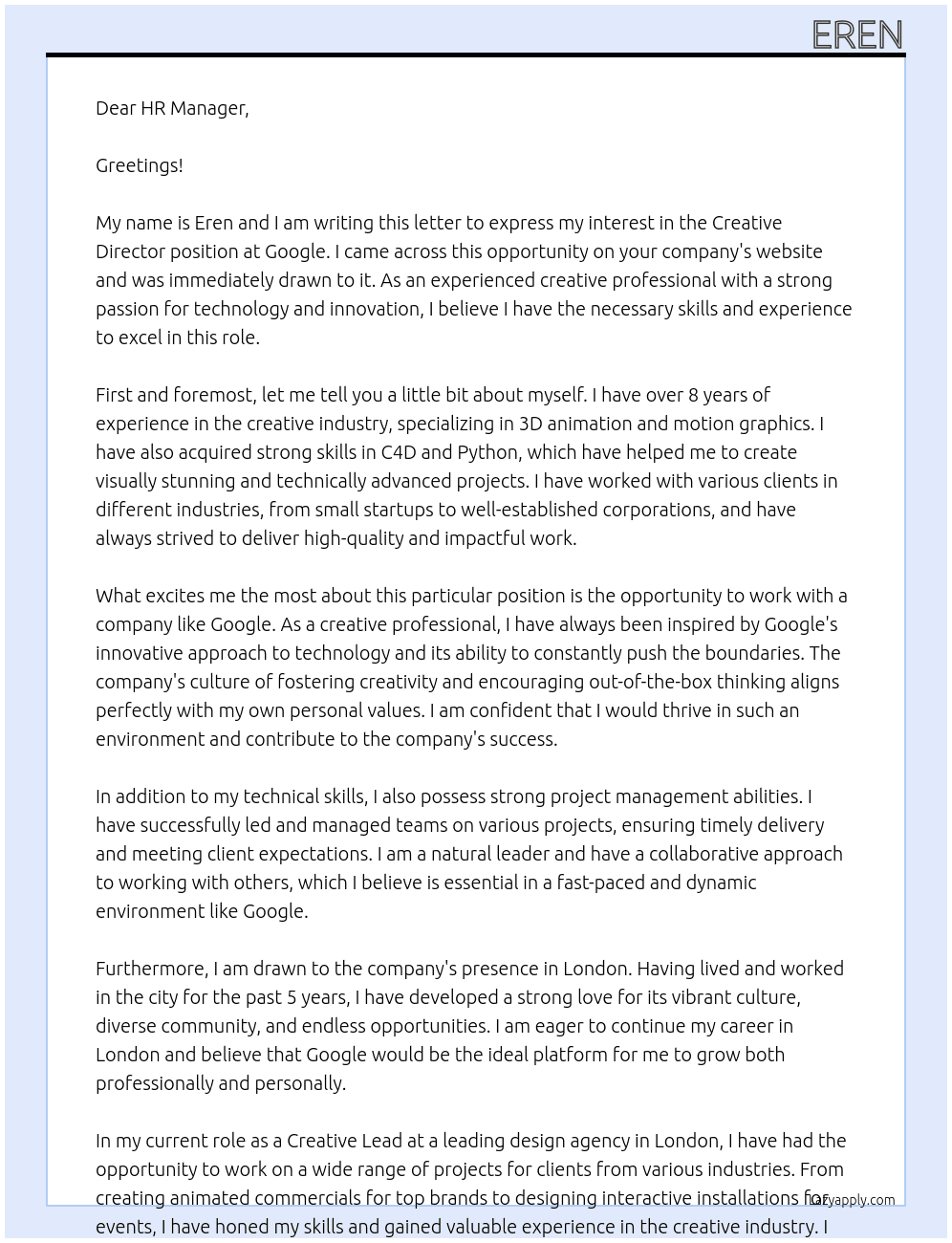 creative director At Google Cover Letter