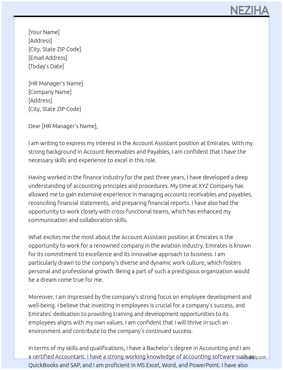 Account Assistant At Emirates Cover Letter