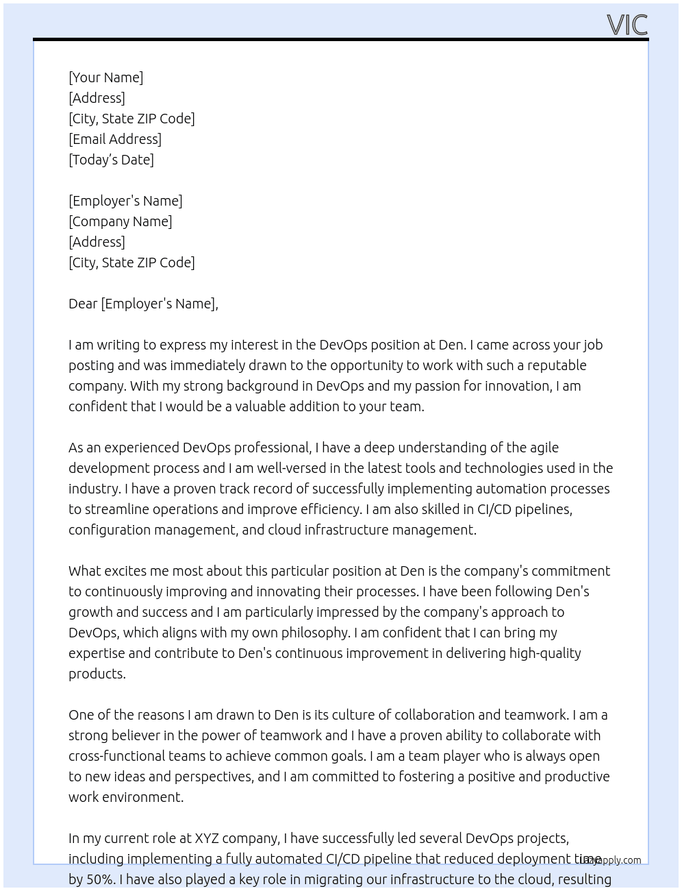 devops At den Cover Letter