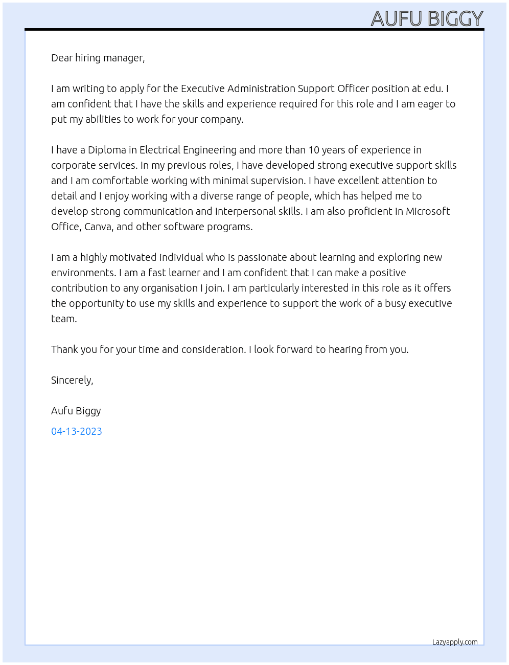 admin At edu Cover Letter