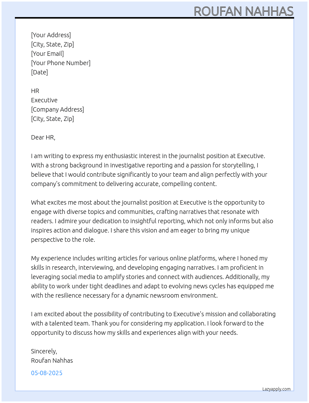 journalist At Executive Cover Letter
