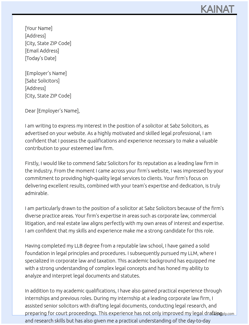 Law firm  At Sabz solicitors  Cover Letter