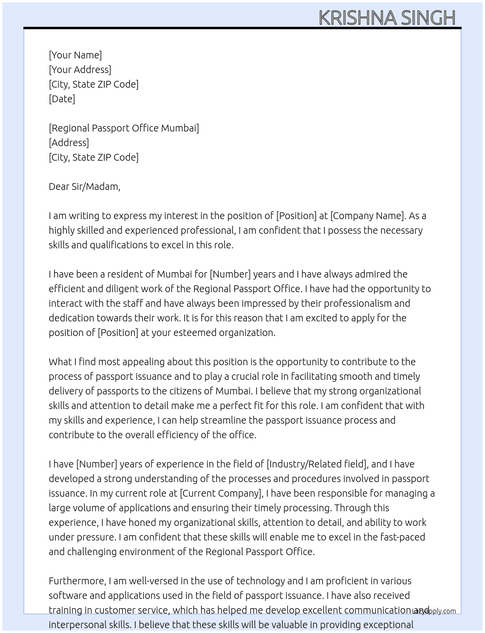 Application to prioritise passport Issuance  At Passport Issuance  Cover Letter