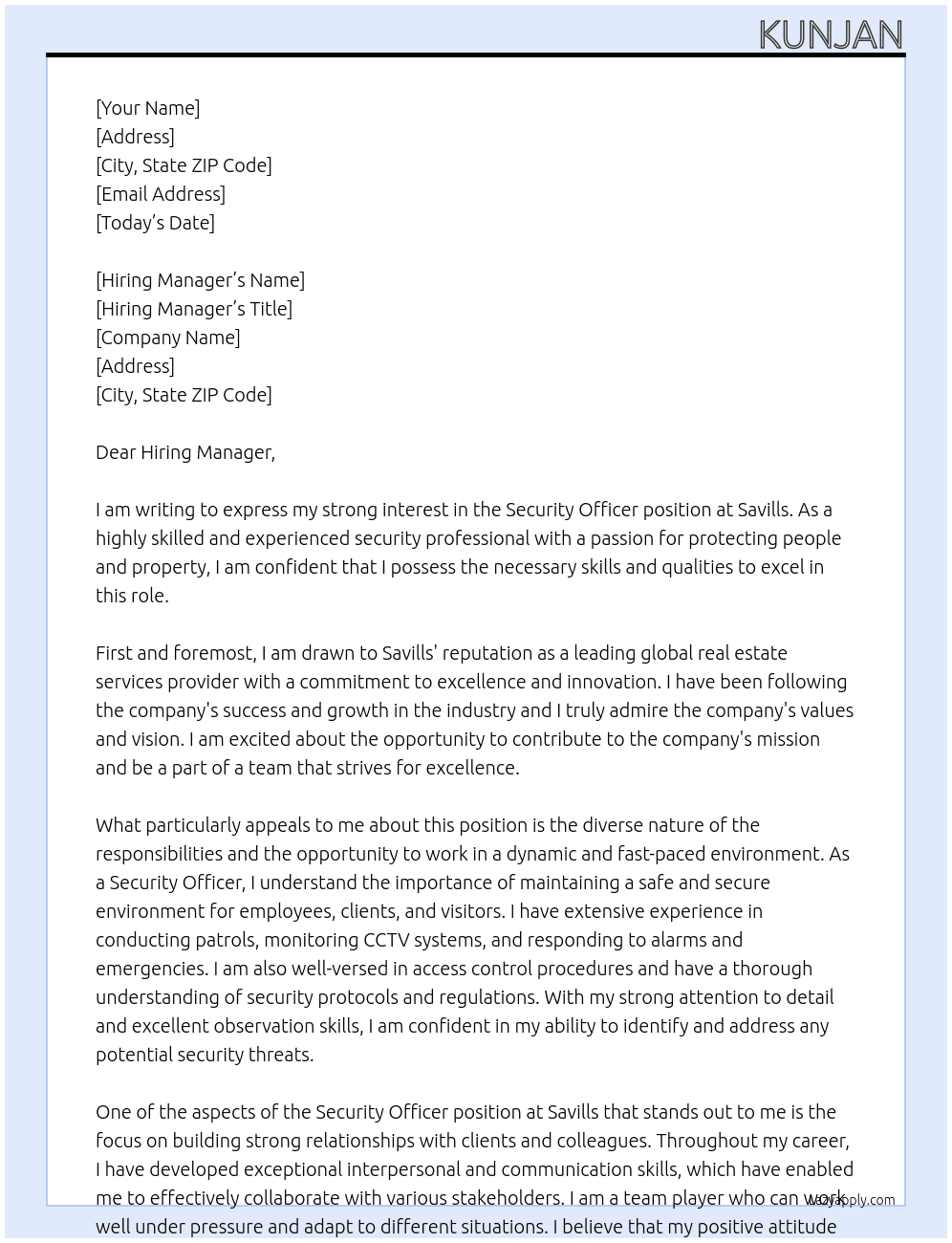 Security Officer At Savills Cover Letter