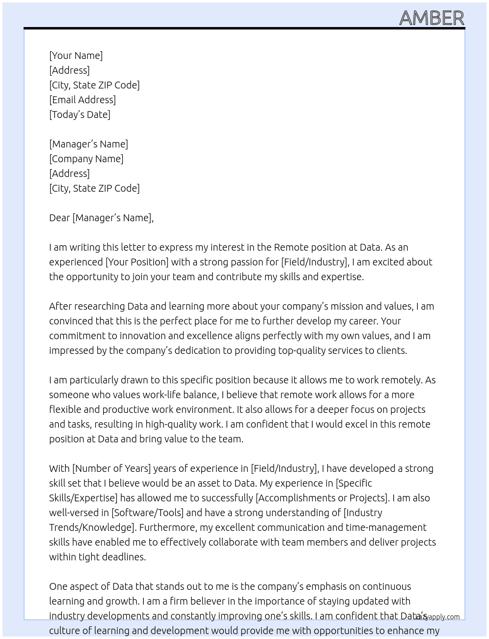 Remote At Data Cover Letter