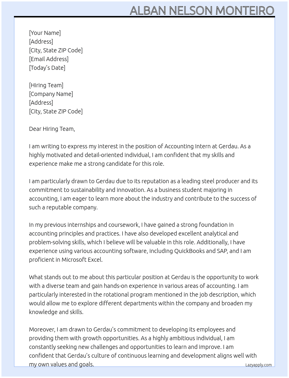 accounting interm At Gerdau Cover Letter