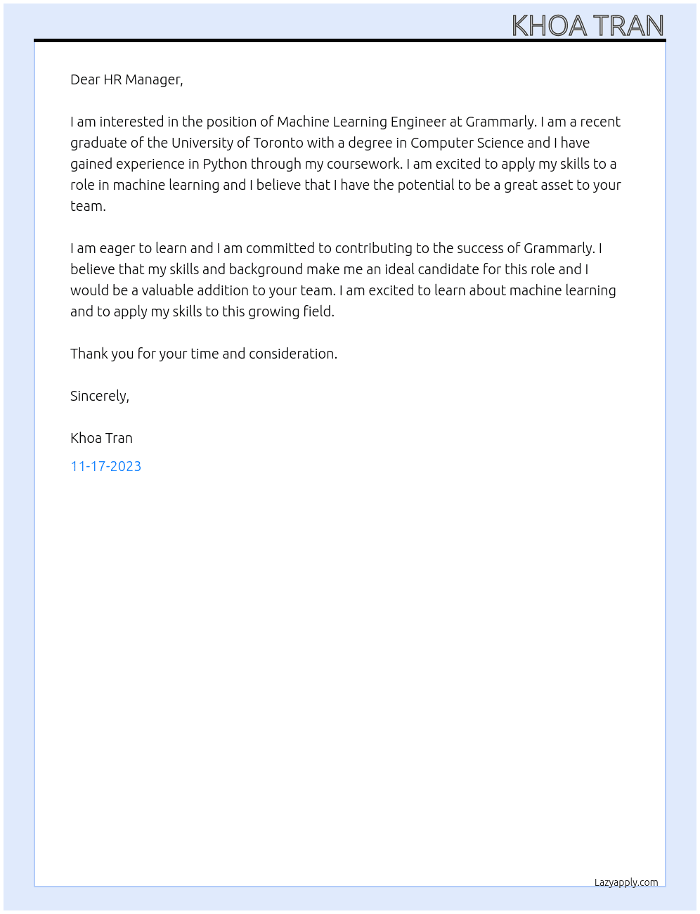 Machine Learning Engineer At Grammarly Cover Letter