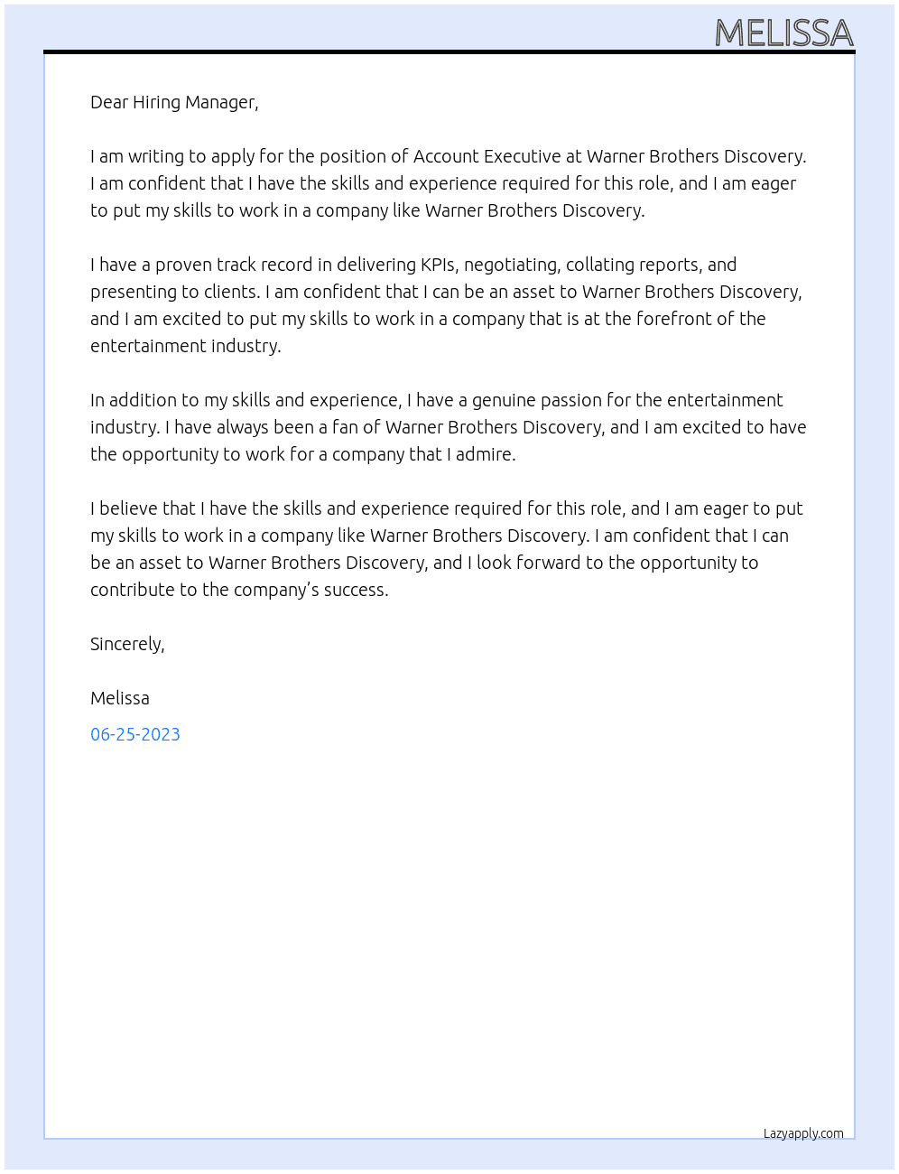 Acciunt Executive At Warner Brothers Discovery Cover Letter
