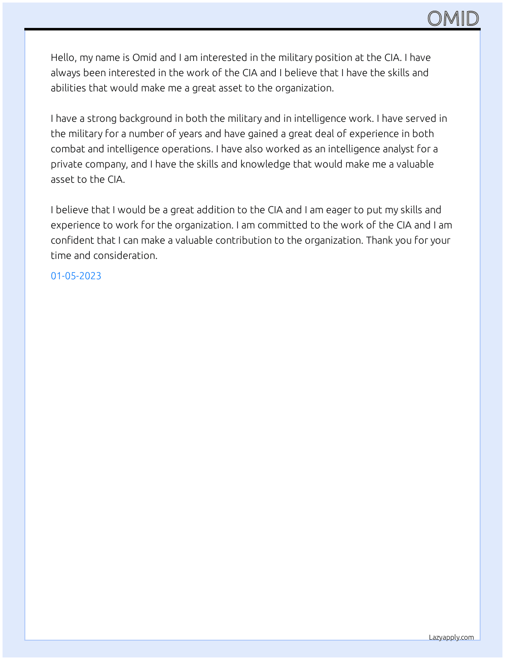military At cia Cover Letter