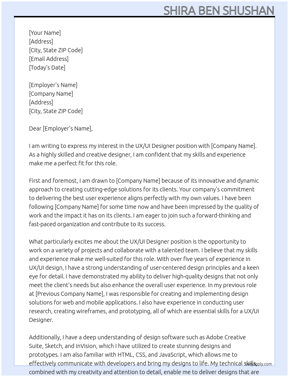 Cover letter for ux ui designer - LazyApply