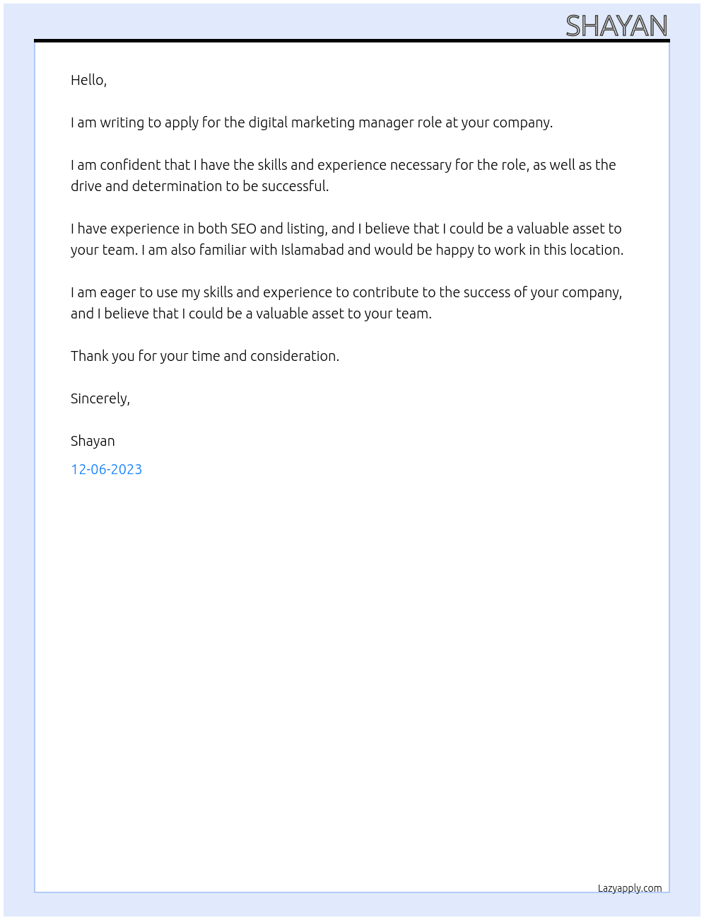 digital marketing At no Cover Letter