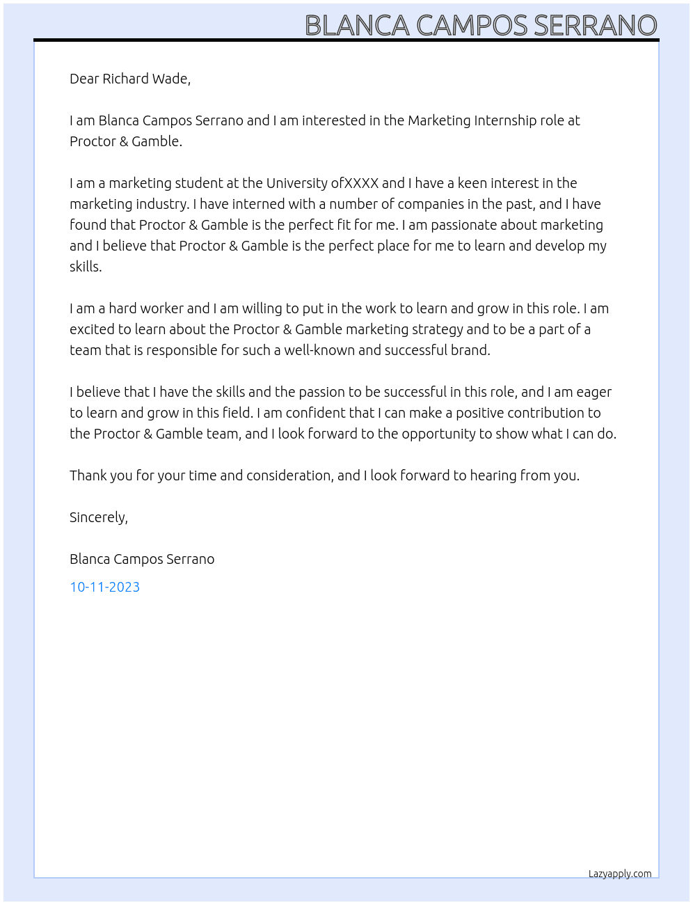 Marketing At Proctor & Gamble Cover Letter