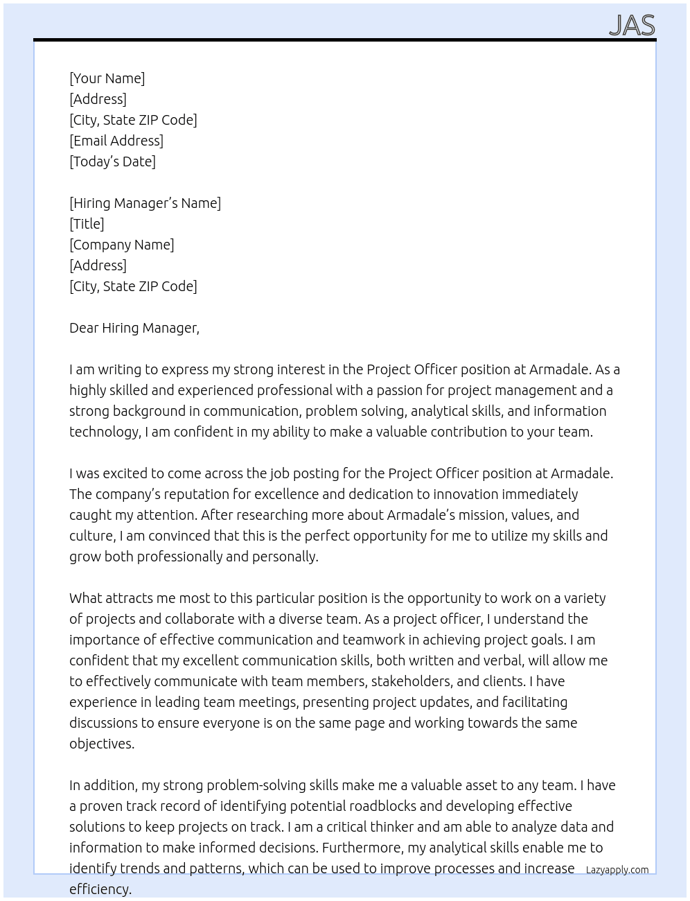 Project Officer At Armadale Cover Letter