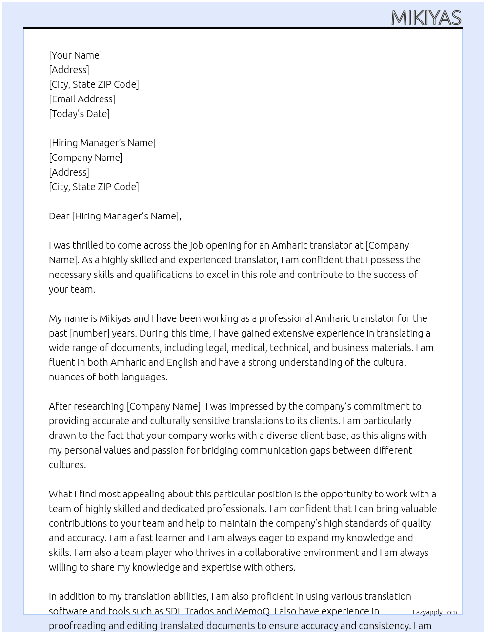 Amharic translator At - Cover Letter