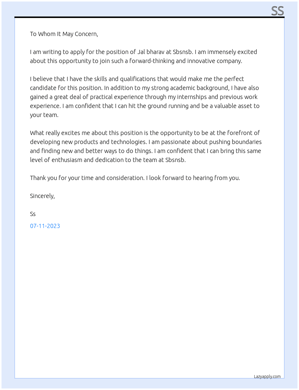 Jal bharav  At Sbsnsb Cover Letter