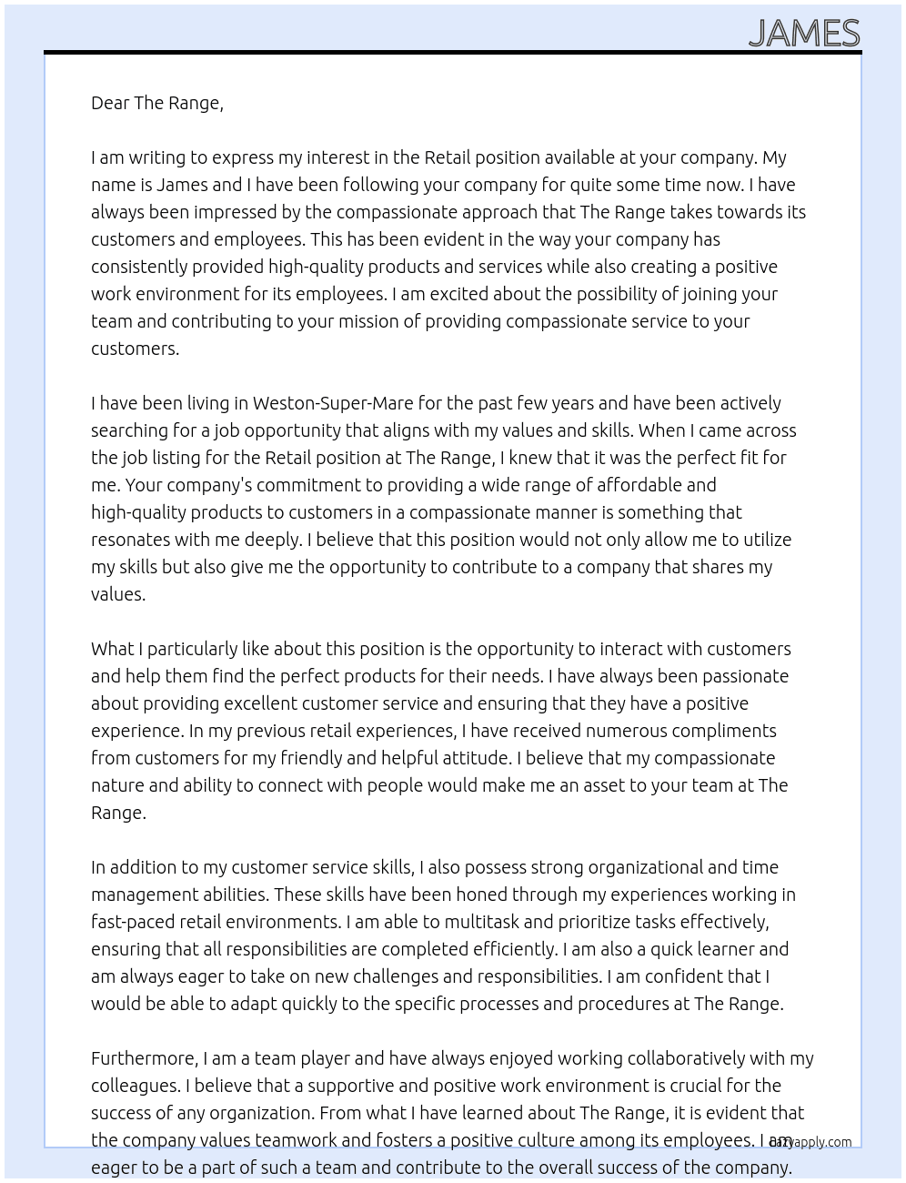 Retail At The Range Cover Letter