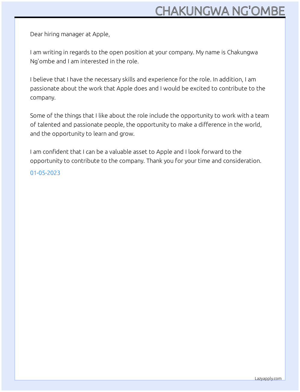 open position  At Apple Cover Letter