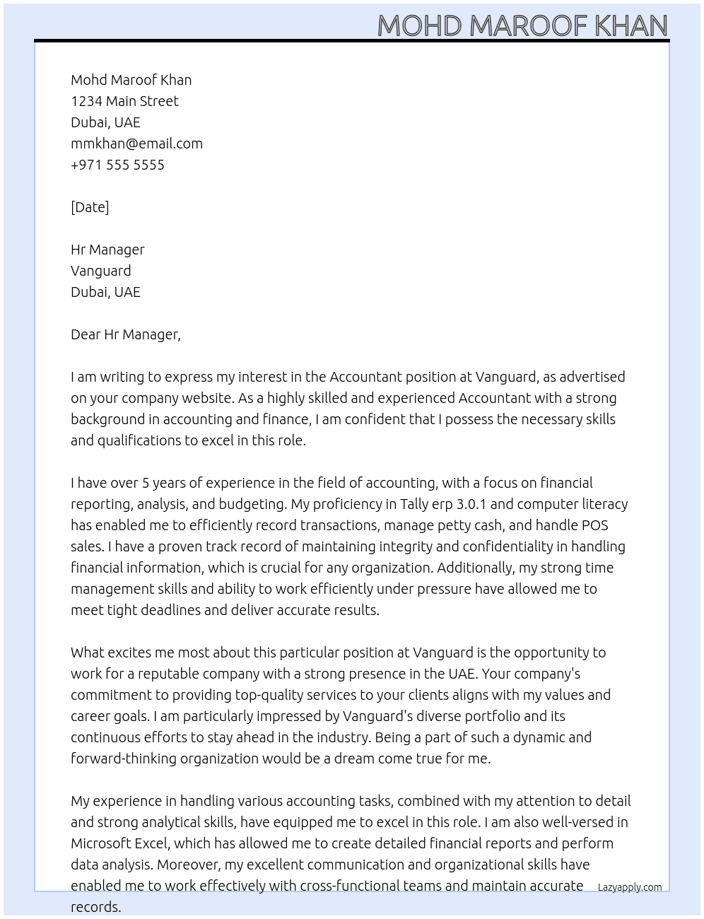 Accountant At Vanguard Cover Letter