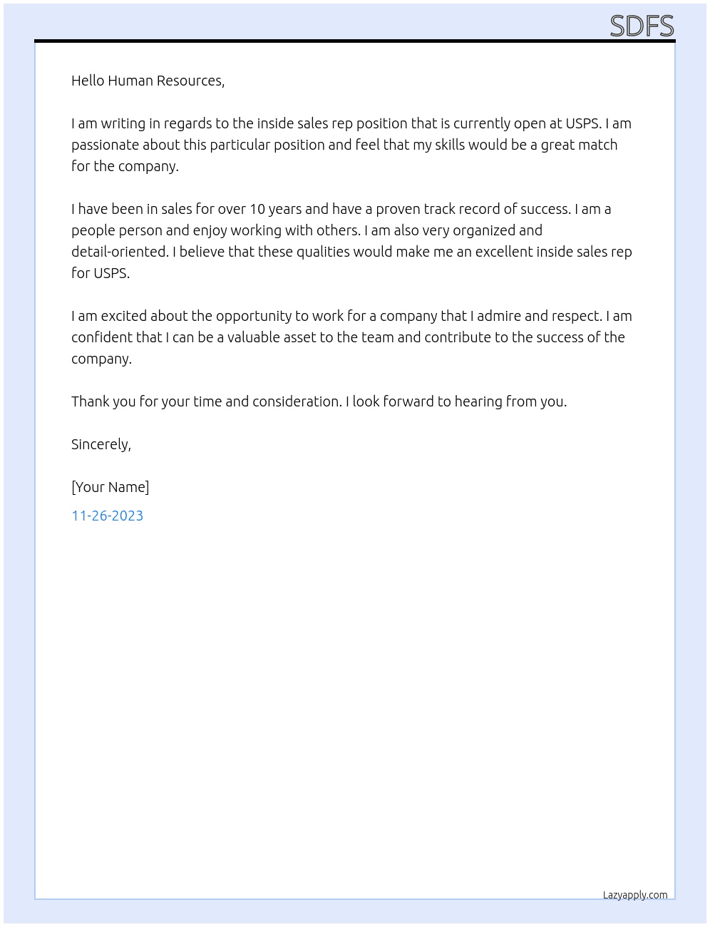 inside sales rep At usps Cover Letter