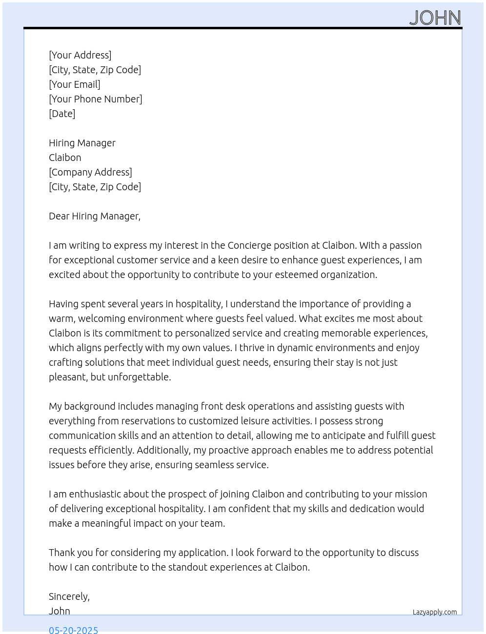 Cover letter for concierge - LazyApply