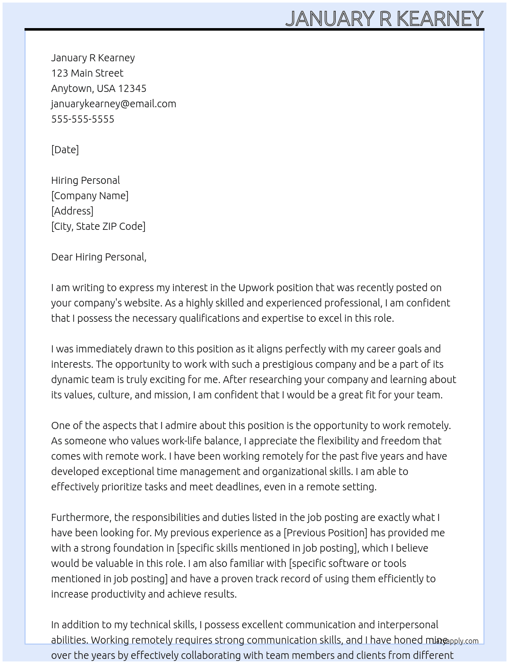 Upwork position At position posted on upwork Cover Letter
