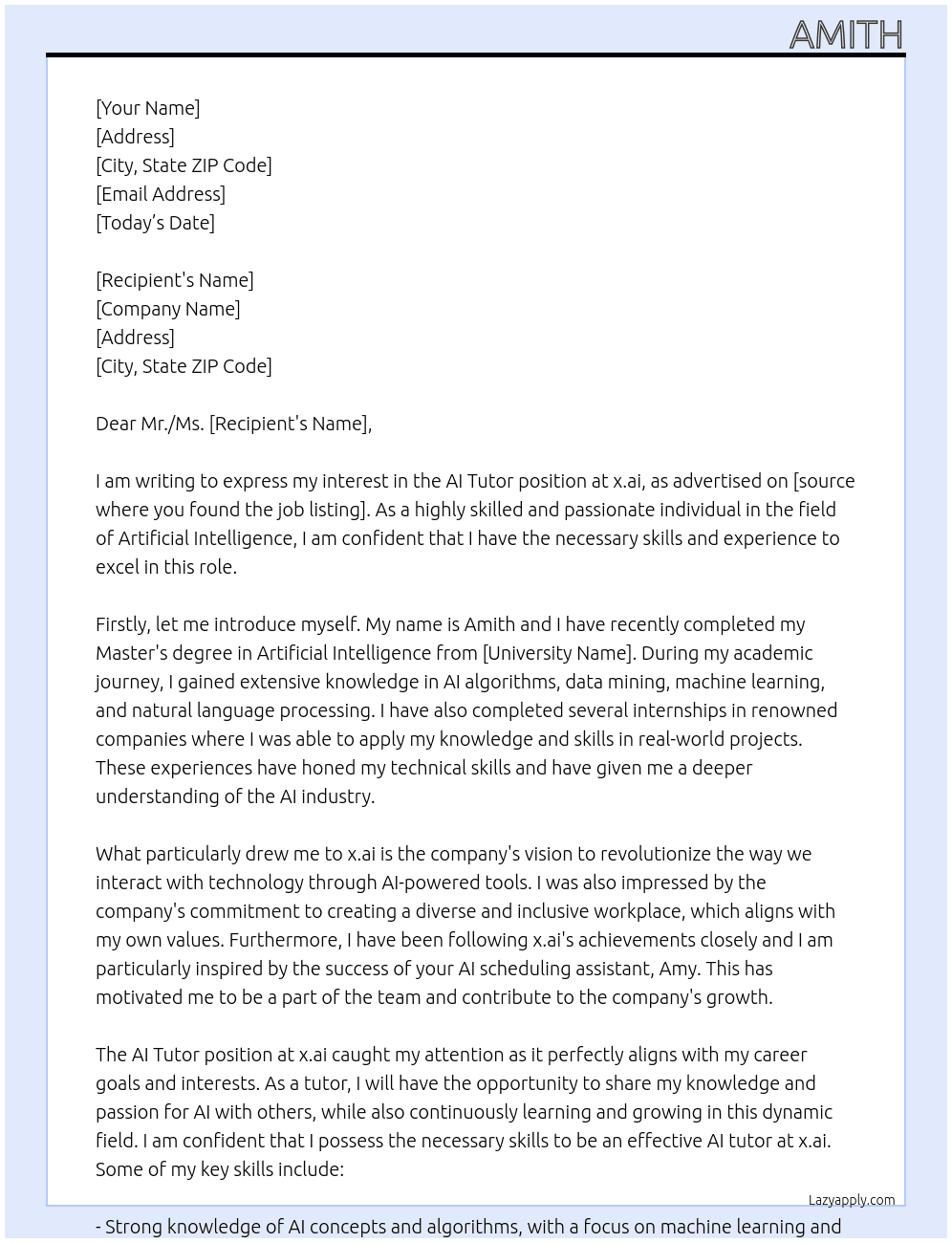 ai tutor At x.ai Cover Letter