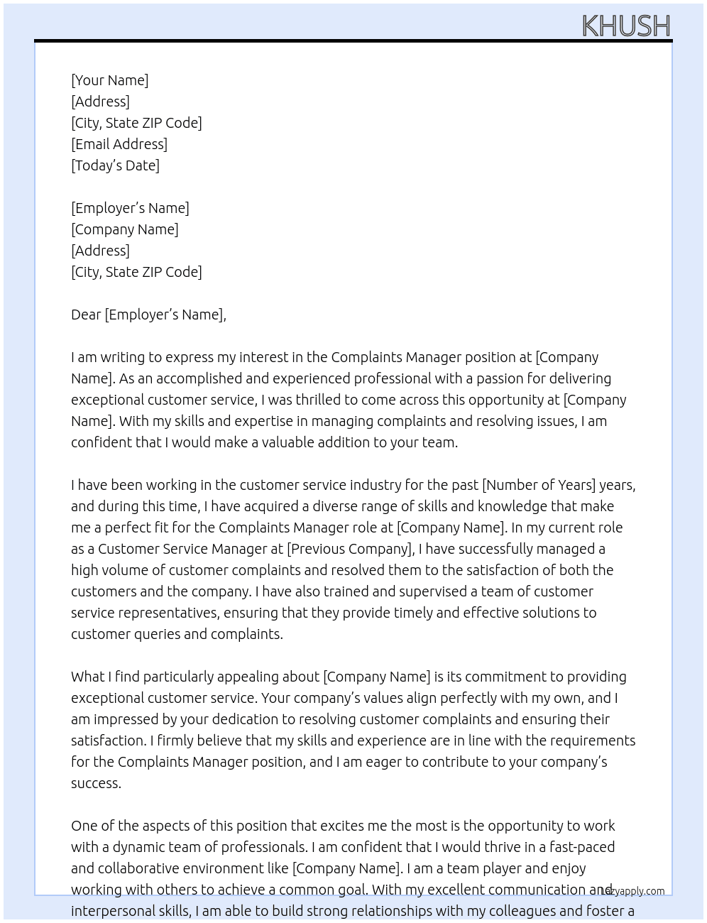 compliants manager  At dwp Cover Letter
